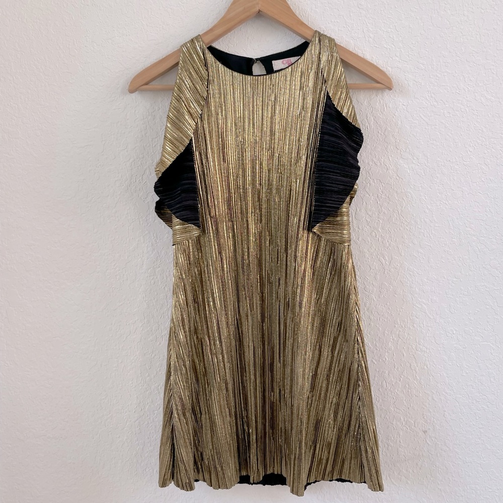 {GB Girls} Gold/Black Ruffle Sleeveless Dress